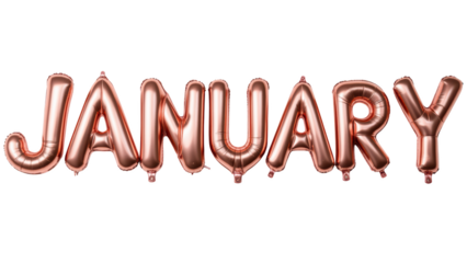 January balloons festive decoration rose gold color celebration party theme event planning new year month sign air filled letters shiny finish