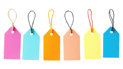 Brightly colored labels arranged in a row on a clean, white background for creative use