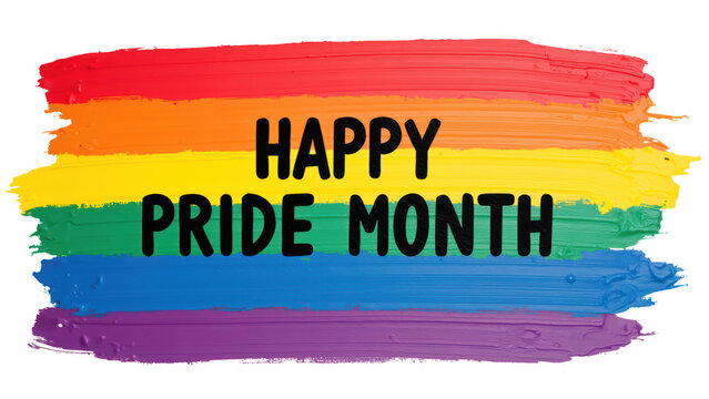 Happy Pride Month celebration with vibrant rainbow colors and bold text expressing joy and inclusivity