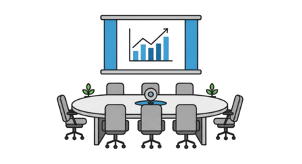 Business Meeting Room with Presentation 1 icon teamwork communication sales modern team finance achievement corporate success