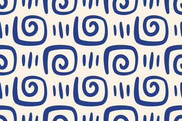 La dolce vita Wallpaper. Hand drawn mosaic design with spirals. Abstract Mediterranean Seamless pattern. Portuguese tiles. Italian ornament. Vector illustration for textile, interior, branding, prints