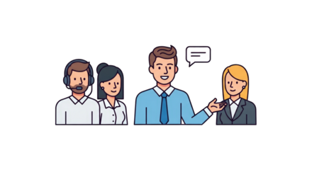 Business Team Discussing and Communicating Ideas leader meeting communication talking group design professionals flat teamwork art