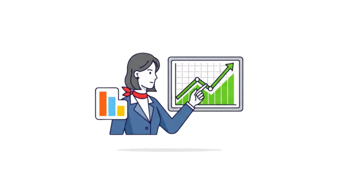 Businesswoman Presenting Growth Chart Illustration data positive chart performance finance businesswoman strategy sales analysis Business achievement arrow