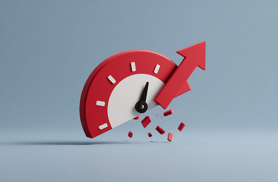 Credit score meter breaking apart under red arrow