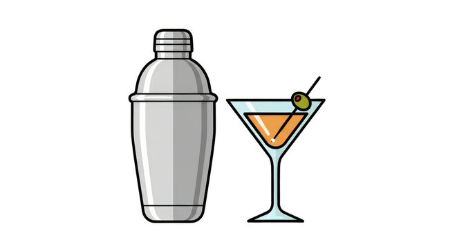 Cocktail Shaker and Martini Illustration party clean flat relax holiday lifestyle drink classic isolated liquid refreshment