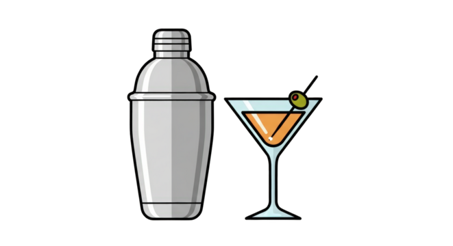 Cocktail Shaker and Martini Illustration party clean flat relax holiday lifestyle drink classic isolated liquid refreshment