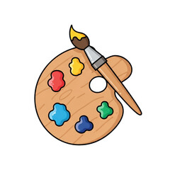 Colorful Palette and Brush Illustration learn drawing fun illustration hobby imagination blue isolated symbol yellow palette bright element green draw