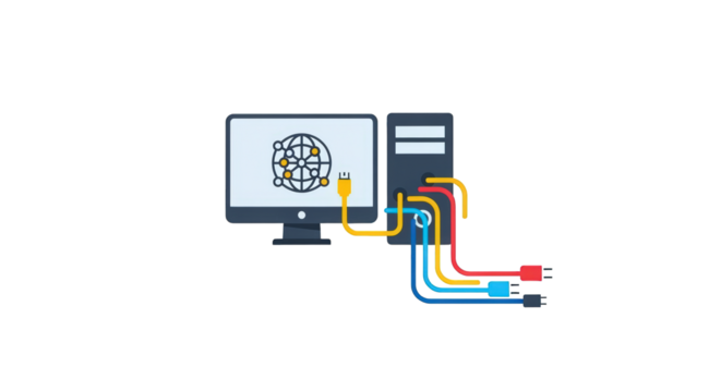 Computer Network Connection Illustration on White white black global device blue server red monitor