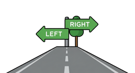 Crossroads Signpost Indicating Left and Right Directions possibilities left certainty clarity turning graphic path planning