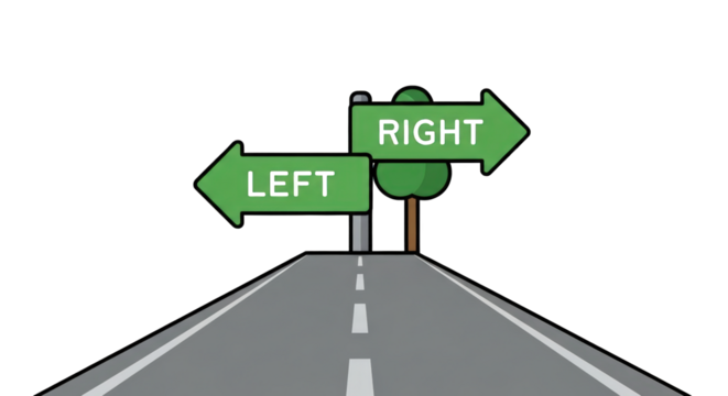 Crossroads Signpost Indicating Left and Right Directions possibilities left certainty clarity turning graphic path planning