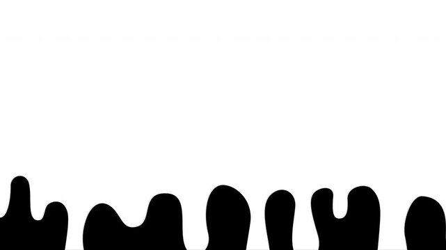 White liquid dripping animation on black background. Milk flowing down transition template. Black and white for composite and presentation.