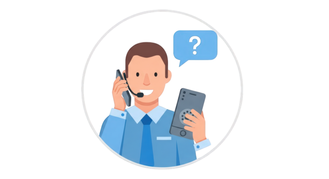 Customer Service Representative with Question Mark communication flat white background user help contact agent desk problem