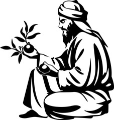 Wise elder offering olive branch, symbol of peace and prosperity, originally vector