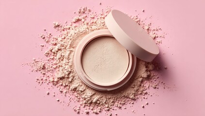 Makeup powder on a pink background