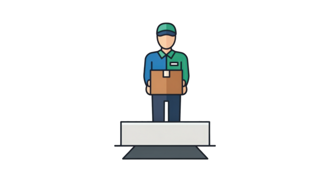 Delivery Person Holding Package Illustration parcel holding uniform business symbol carrying vector graphic illustration