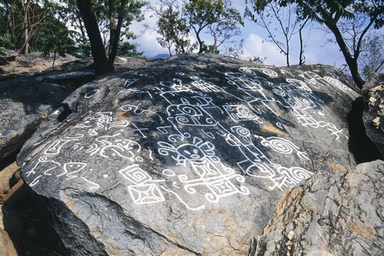 Petroglyphs of Vigirima, also known as Tronconero&rsquo;s Painted Stone, Piedra Pintada archaeological site, San Esteban National park, Carabobo state, Venezuela