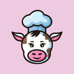 Kawaii Cow Chef Illustration - Adorable Cooking Logo Clipart