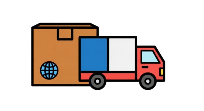 Delivery Truck with Package Illustration illustration simple service orange modern isolated express package post commerce