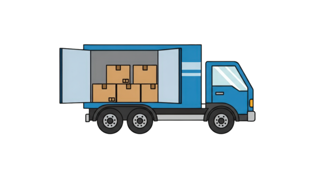 Delivery Truck Loaded with Cardboard Boxes illustration parcel delivery concept side view order blue logistics goods container package industry package delivery