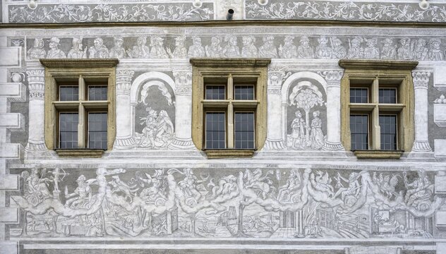 Historical Old Town with Sgraffito House, Slavonice, Jihočesk&yacute; kraj, Czech Republic