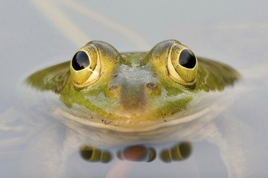 Green frog (Pelophylax esculentus), frontal, detail, animal portrait, Hesse, Germany