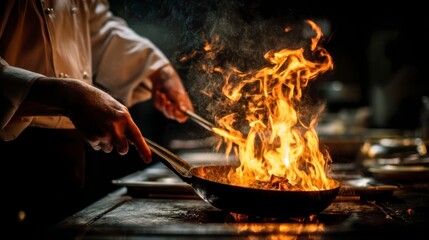 Chef cooking with flames