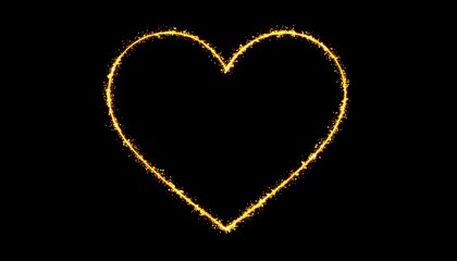 A golden heart shape is outlined with sparkling light trails against a black background.
