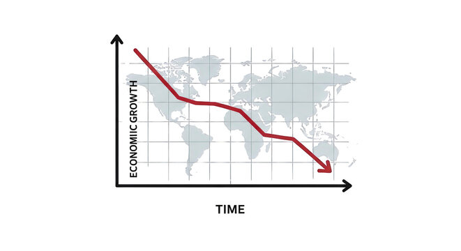 Economic Downturn Graph with World Map bankruptcy crisis growth profit deflation finance recession negative world