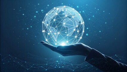 Fototapeta premium Empowering global connections with innovative tech solutions held securely in your hand for a connected world
