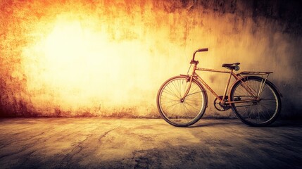 Fototapeta premium Vintage bicycle leaning against an old grunge wall creating a nostalgic scene