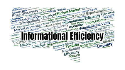 Informational Efficiency Word Cloud. Key Terms On Market Behavior, Pricing Accuracy, Rational Expectations, Risk, Transparency, And The Dynamics Of Financial Information.