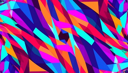 A vibrant, dynamic pattern of overlapping, geometric shapes in a kaleidoscopic arrangement of bold, contrasting colors.
