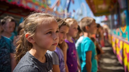 Obraz premium Children waiting in line at a fair