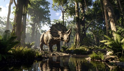 Prehistoric creature in a lush jungle