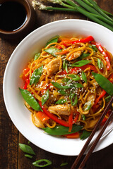 Delicious Asian-style noodles with chicken and vegetables
