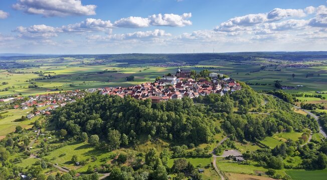 City of Amoeneburg, old town on basalt cone, back of Amoeneburg Basin, district of Marbug-Biedenkopf, Central Hesse, Hesse, Germany
