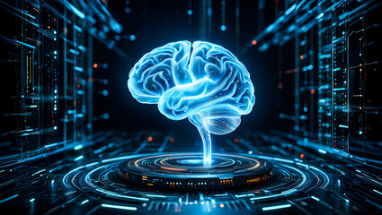 A dark background on human brain convert to artificial intelligence technology.