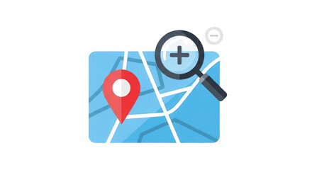 Fototapeta premium Map with Location and Magnifying Glass explore minus symbol map direction pinpoint vector magnifying glass diagram