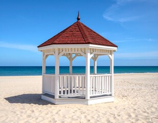 Obraz premium White gazebo on a sunny beach