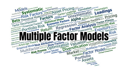 Multiple Factor Models Word Cloud. Core Terms On Risk, Return, Portfolio Analysis, Pricing, Factors, And Quantitative Financial Modeling In Global Markets.