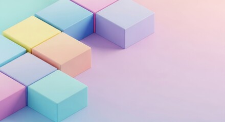 Colorful geometric blocks arranged on a soft pastel backdrop, creating a modern and minimalistic design ideal for creative projects and advertising needs.