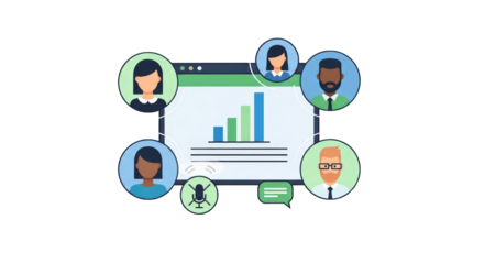 Online Meeting and Business Collaboration internet people interface conference technology illustration network sharing teamwork online business chart vector flat design