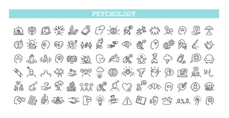 Psychology and mental line icons collection