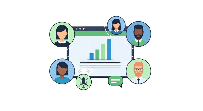 Online Meeting and Business Collaboration internet people interface conference technology illustration network sharing teamwork online business chart vector flat design