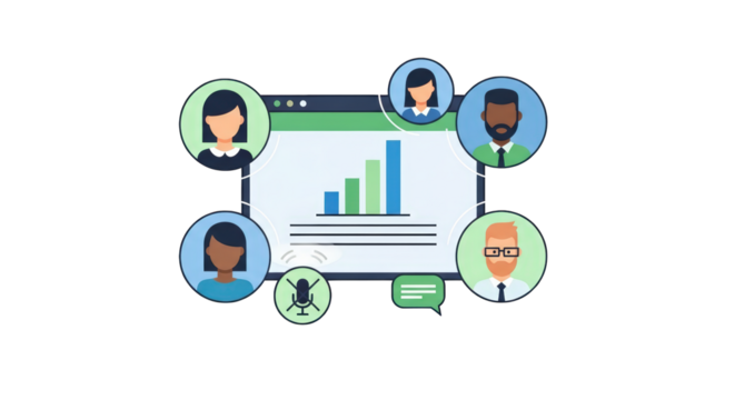 Online Meeting and Business Collaboration internet people interface conference technology illustration network sharing teamwork online business chart vector flat design