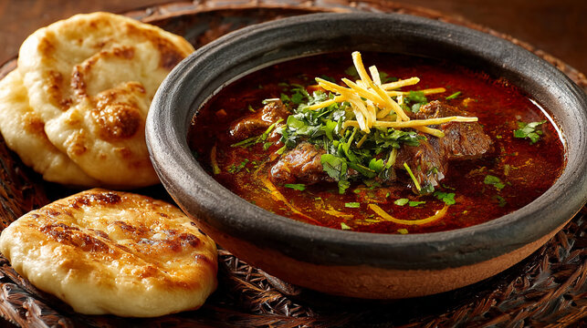 Delicious nihari recipe: authentic indian and pakistani beef stew with naan bread for dinner idea at home