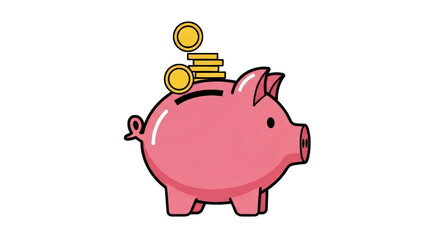 Fototapeta premium Piggy Bank with Gold Coins prosperity growth earnings vector cartoon asset symbol money budget coin business banking cash planning concept
