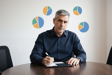 Businessman taking notes with stylus at meeting table