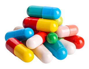 Stack of Multicolor Vitamin Pills, Front View, isolated on transparent background
