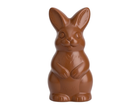 Standing Chocolate Easter Bunny Front View, Realistic 3D Render, on Transparent Background